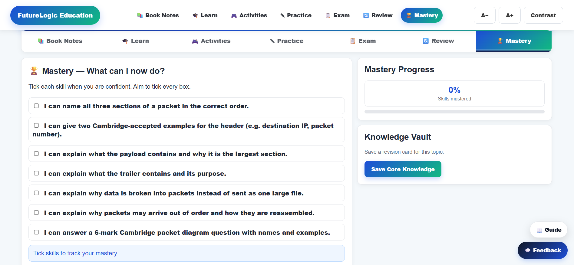 Mastery checklist